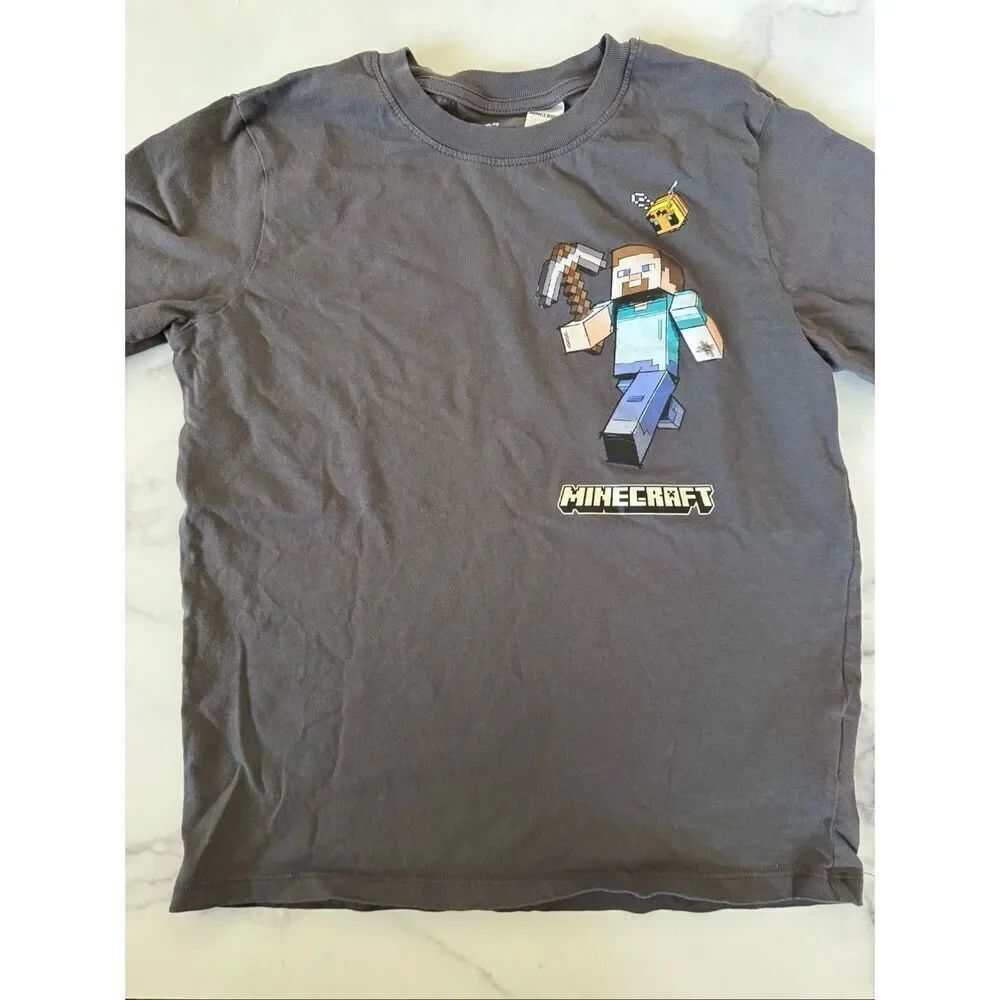 Minecraft 8-10 year boys charcoal grey t-shirt cotton Nintendo game x-box Steve